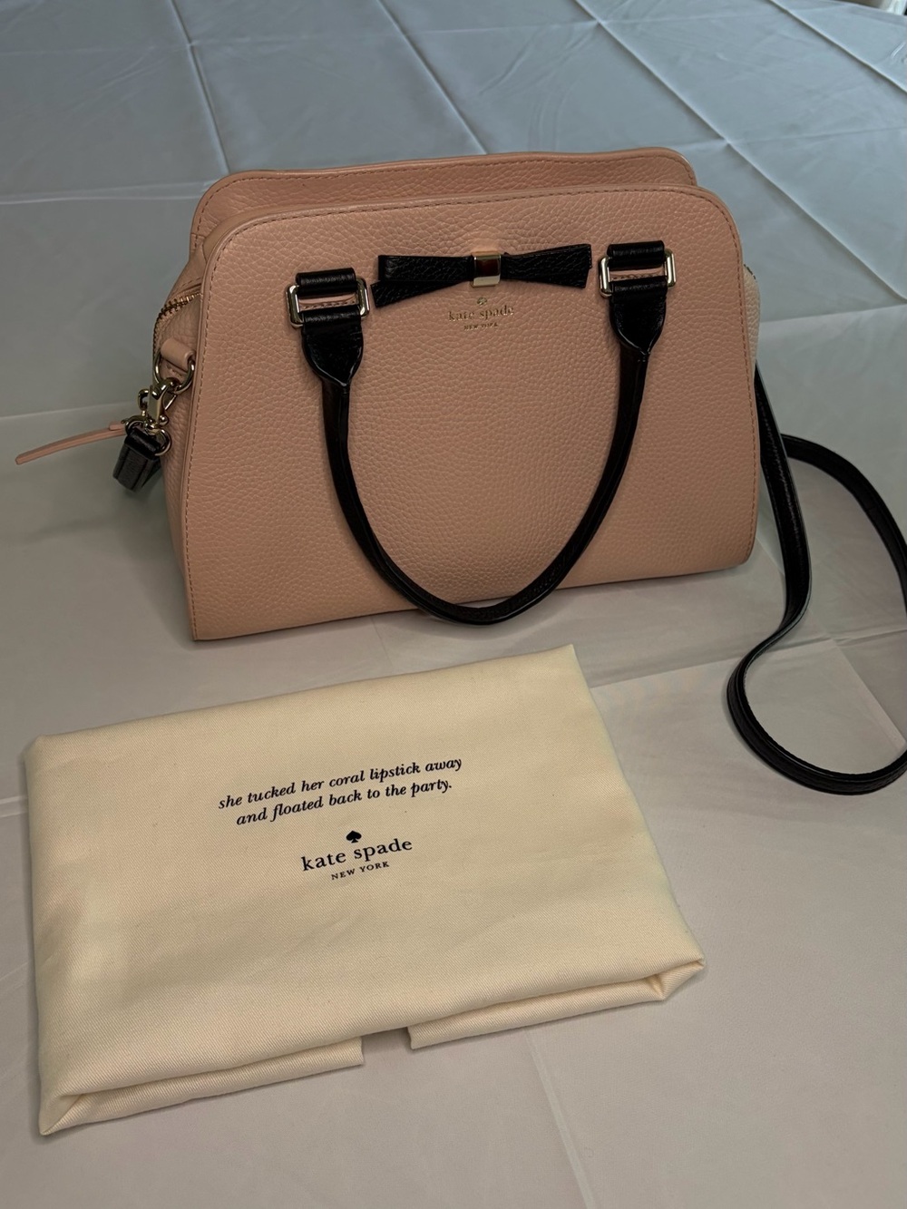 kate spade Pebbled Leather Satchel in Blush with Black Trim